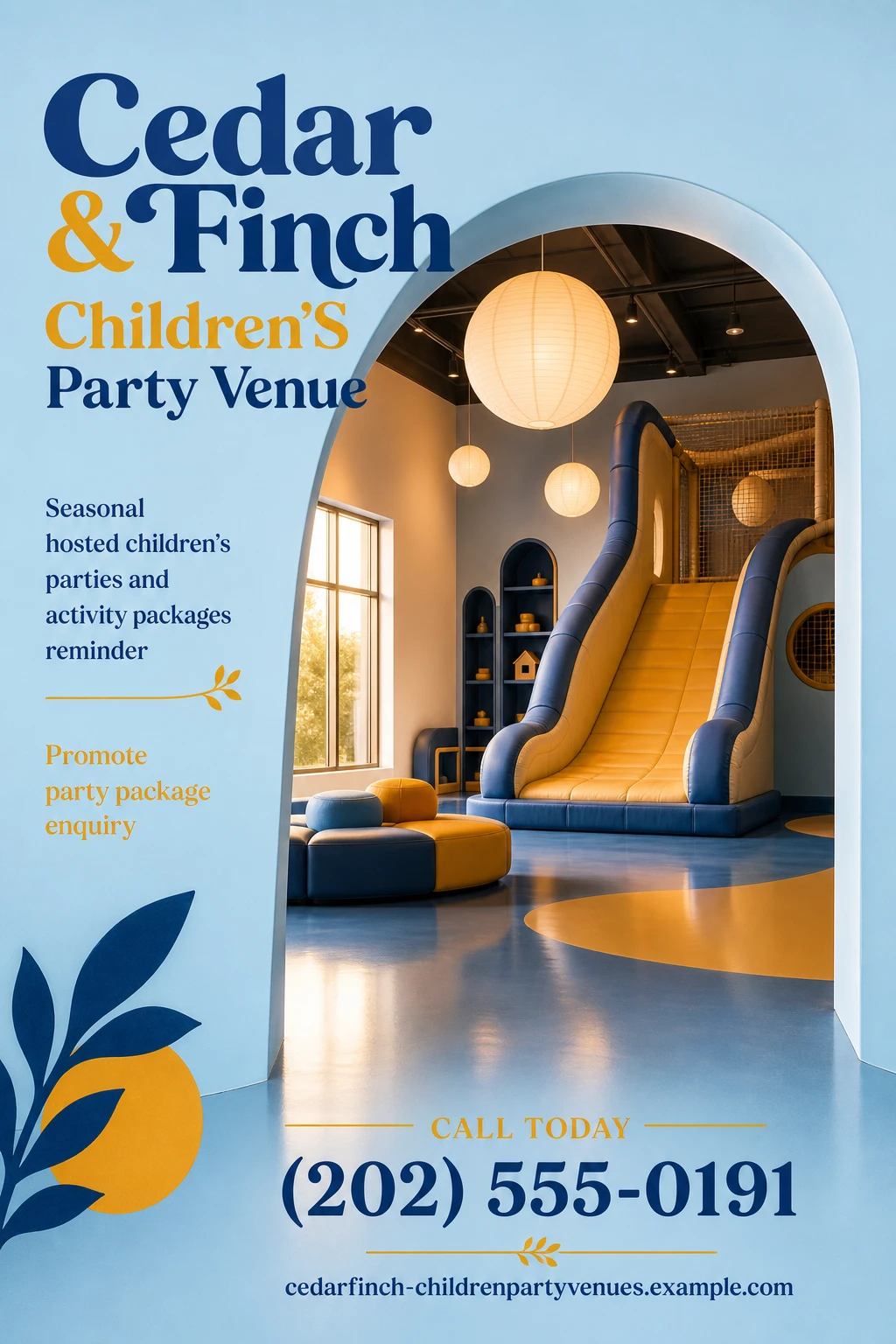 children's party venue flyer template: promote party package enquiry