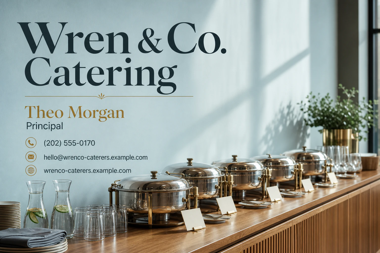 catering company business card template: promote sample menu consultation