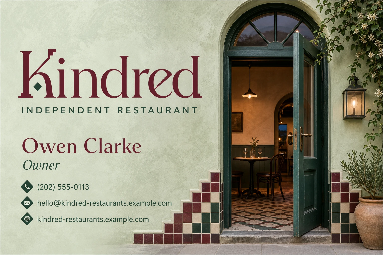 independent restaurant business card template: promote table booking
