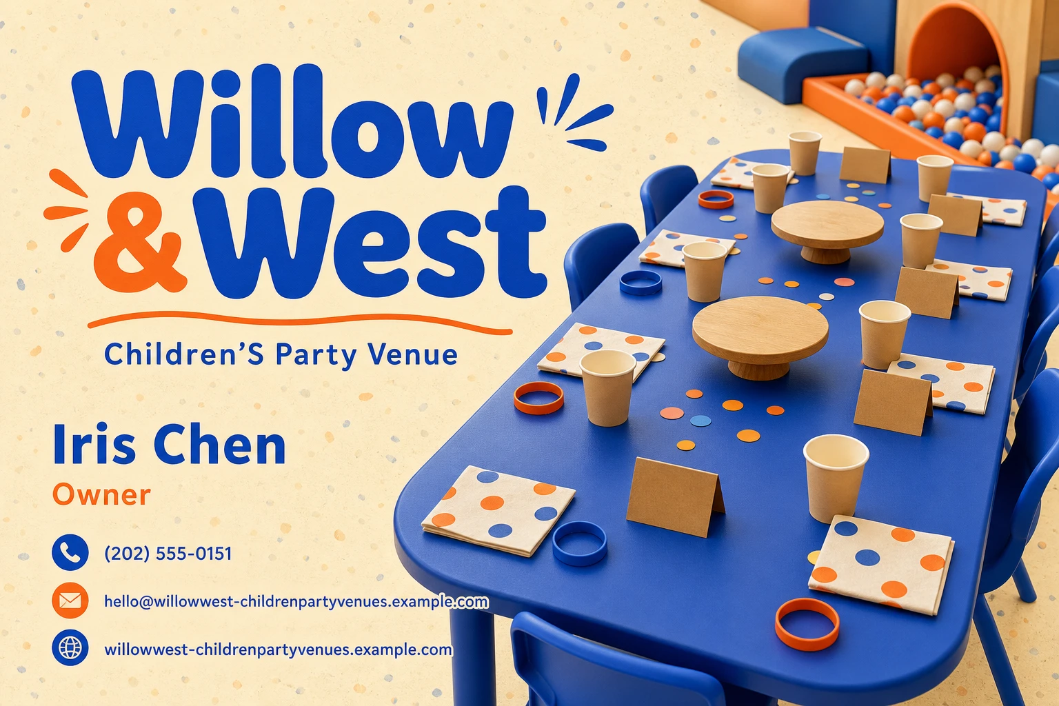 children's party venue business card template