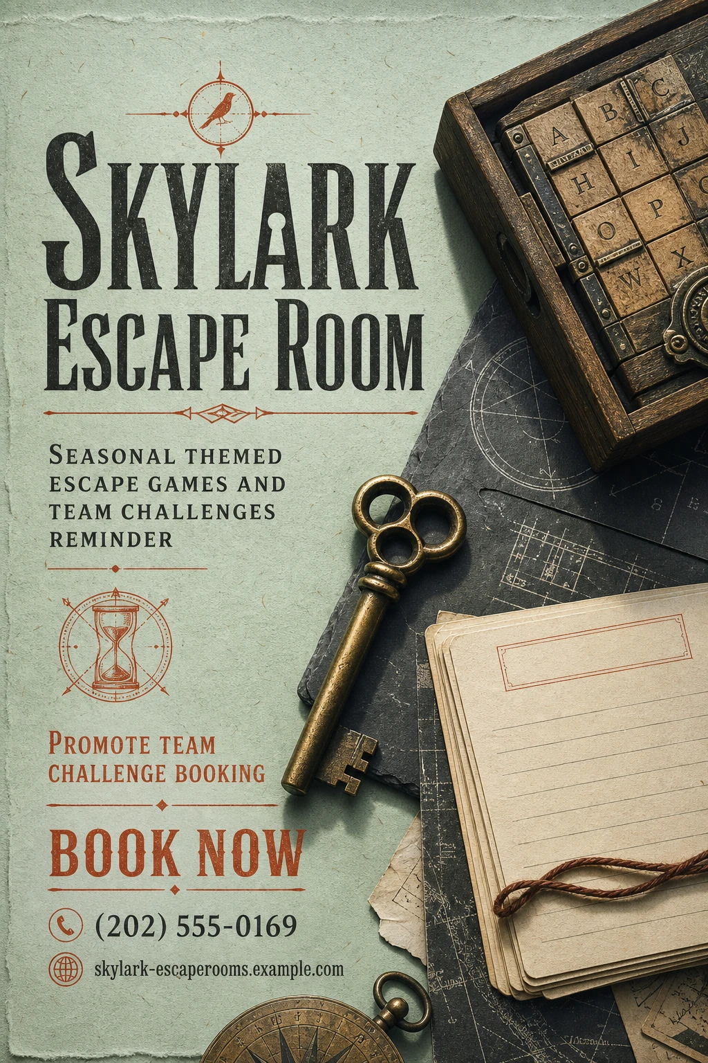 escape room flyer template: promote team challenge booking