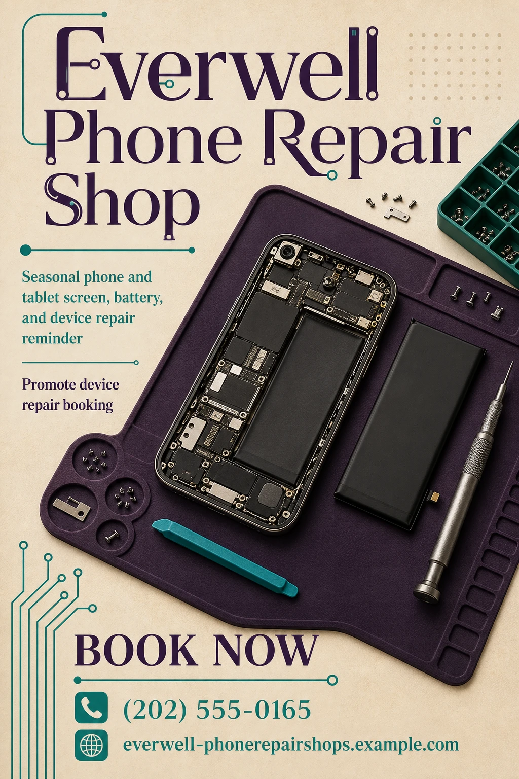 phone repair shop flyer template: promote device repair booking
