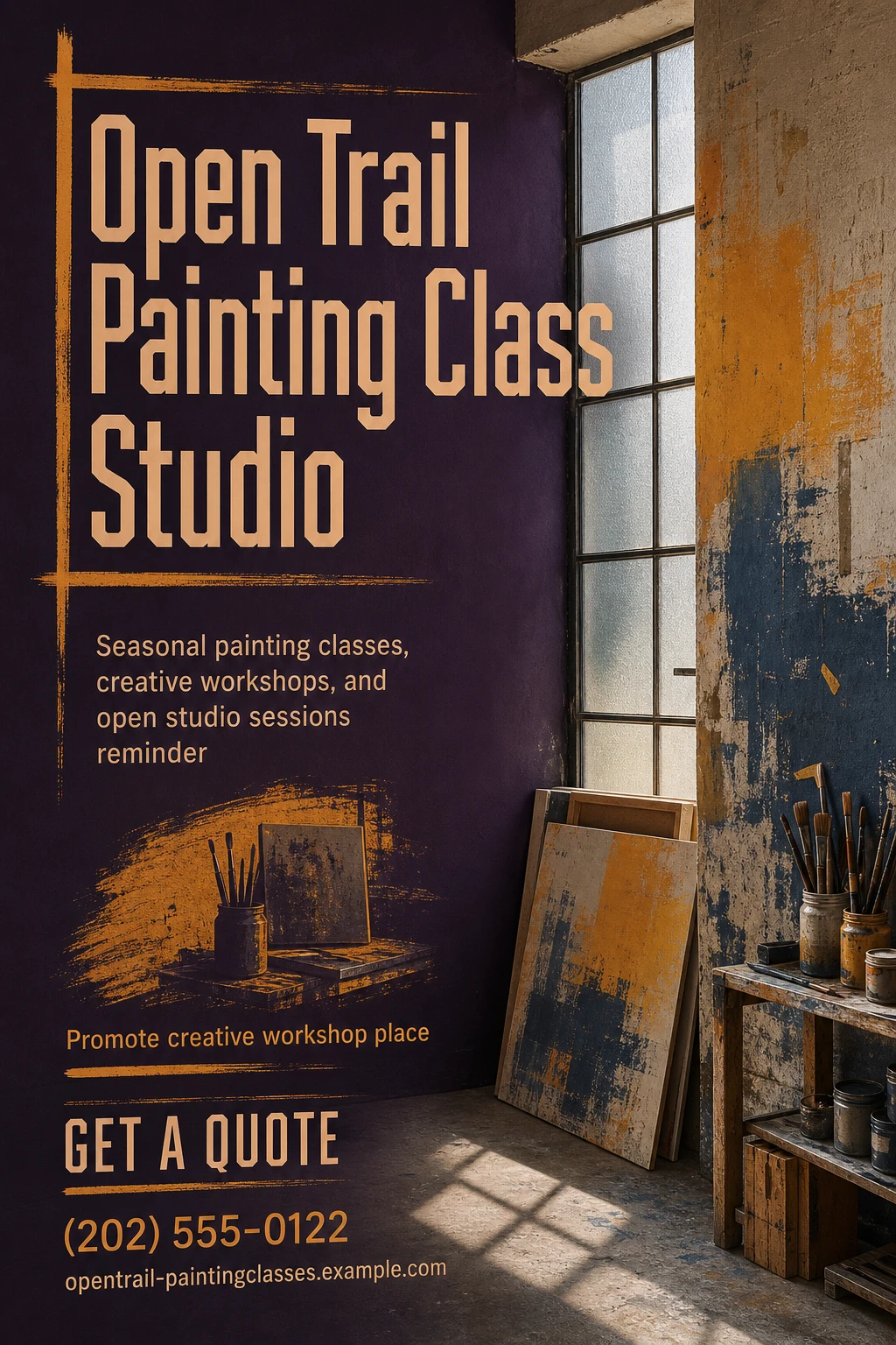 painting class studio flyer template: promote creative workshop place