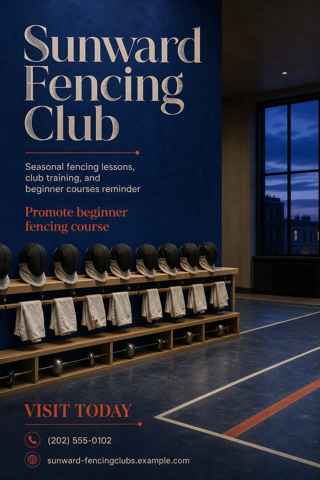 fencing club poster template: promote beginner fencing course