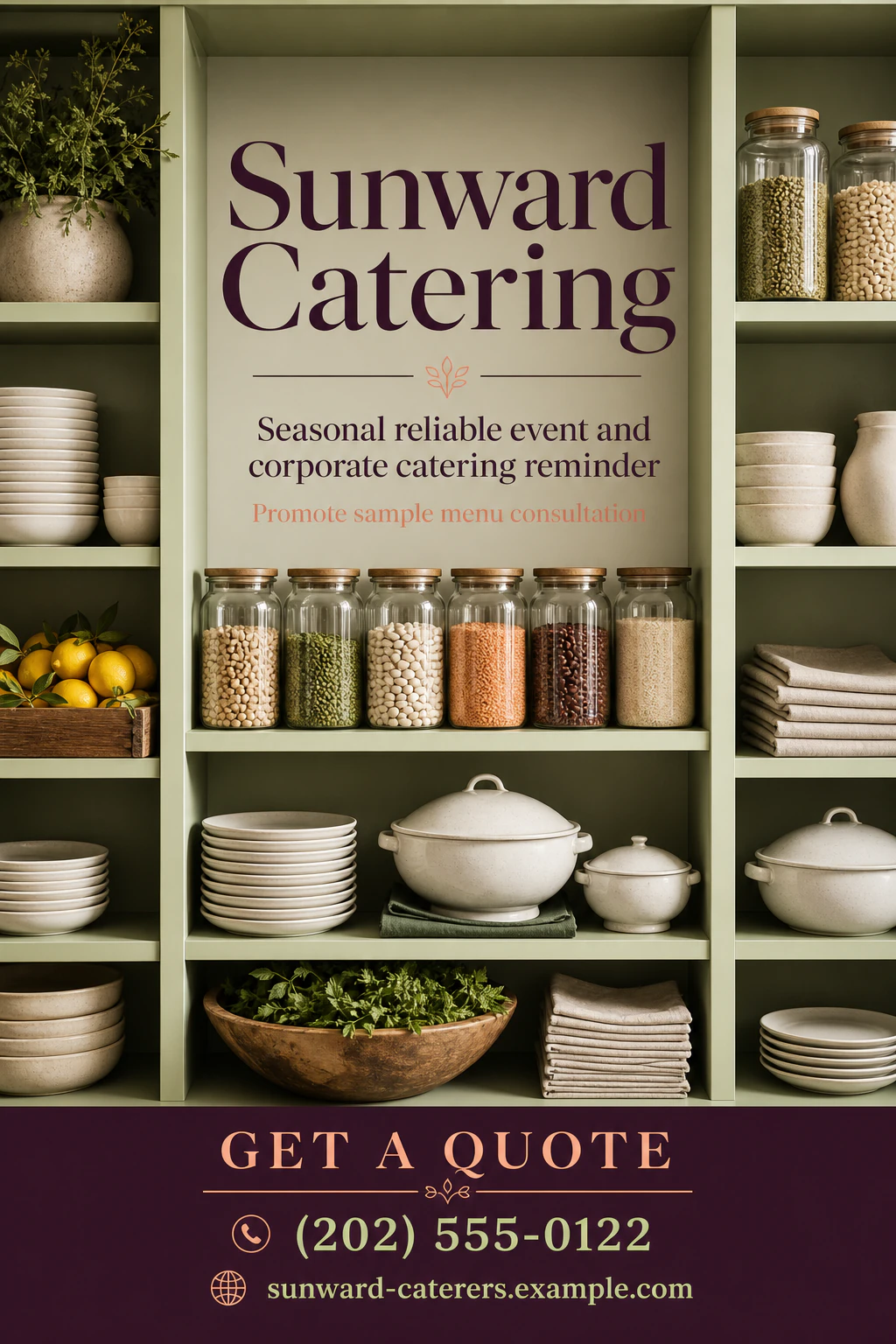 catering company flyer template: promote sample menu consultation