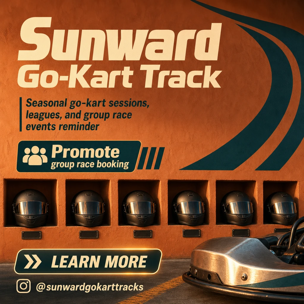 go-kart track social post template: promote group race booking