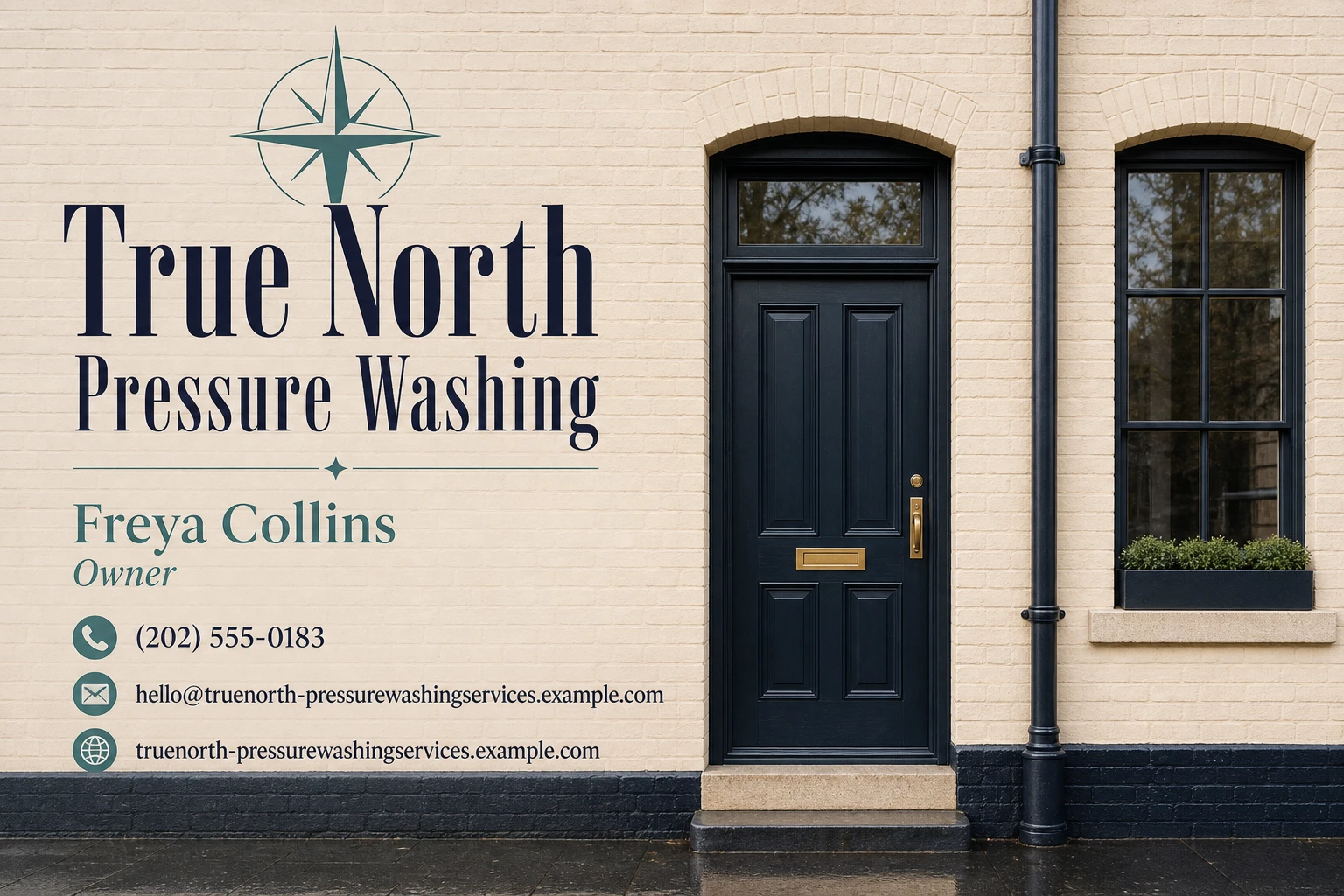 pressure washing service business card template: promote exterior cleaning quote