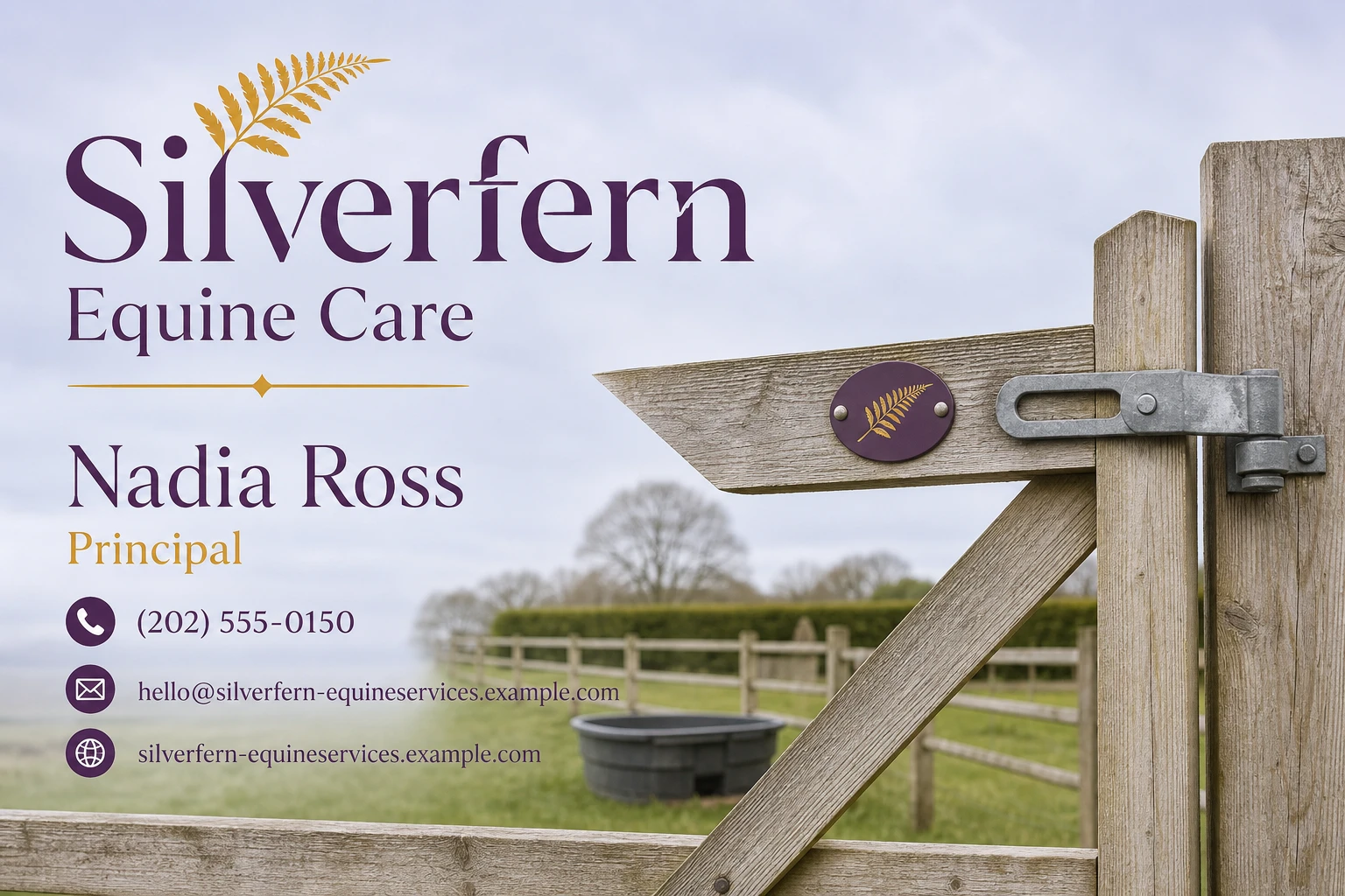 equine care service business card template: promote equine service consultation
