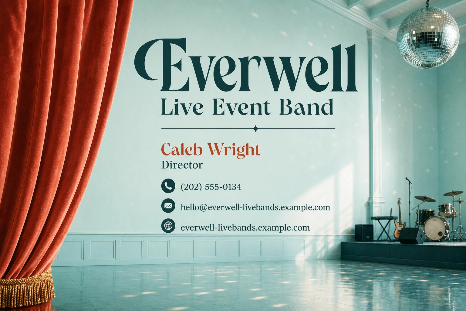 live event band business card template: promote event booking enquiry