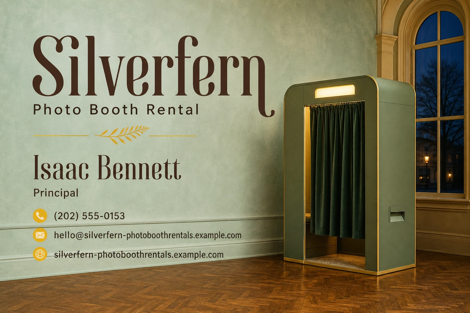 photo booth rental service business card template: promote event package booking