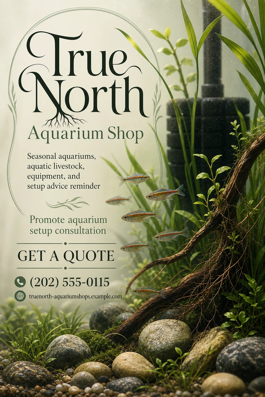 aquarium shop flyer template: promote aquarium setup consultation