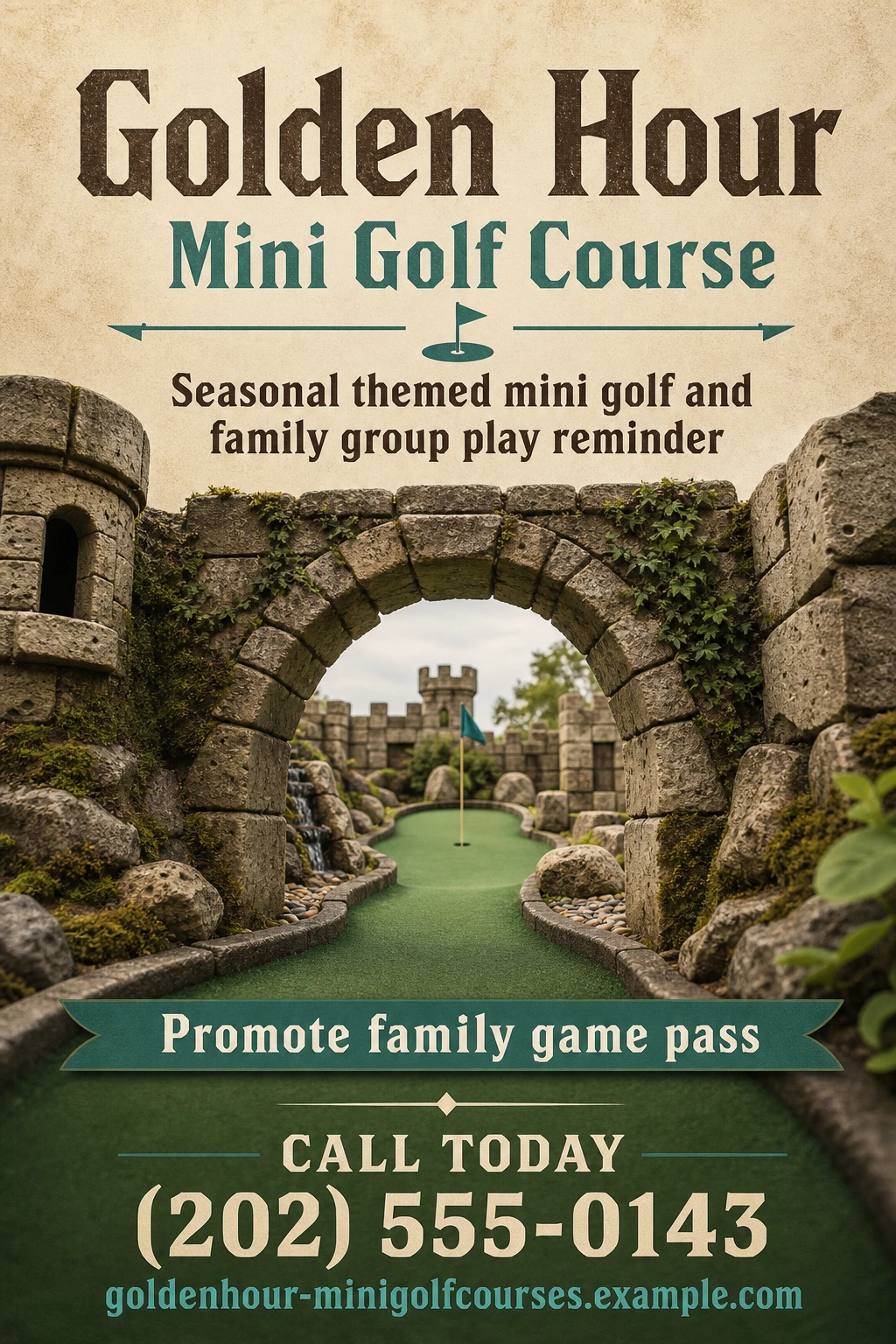 mini golf course flyer template: promote family game pass