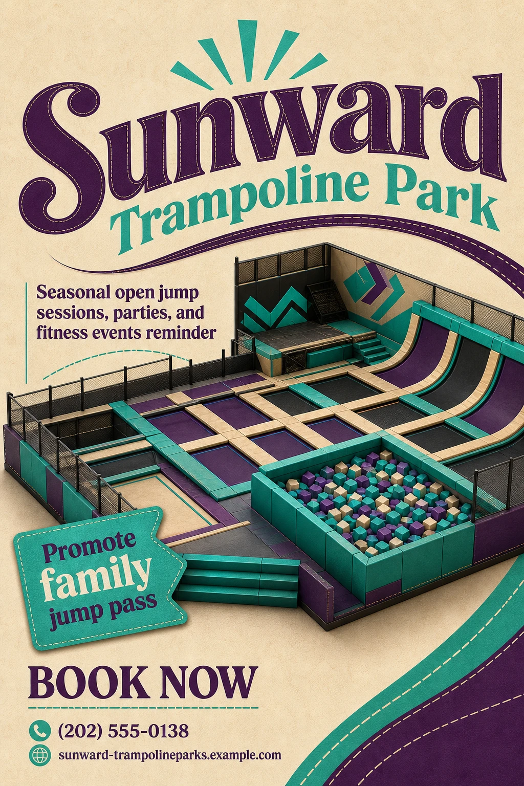 trampoline park flyer template: promote family jump pass