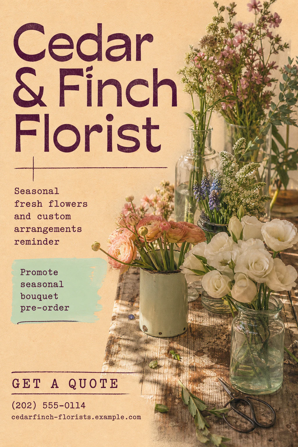 florist flyer template: promote seasonal bouquet pre-order