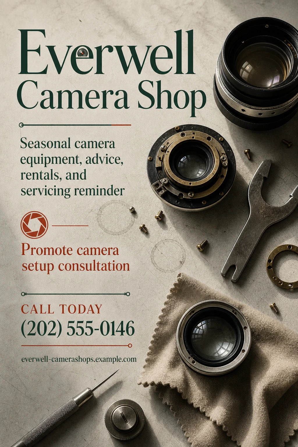 camera shop flyer template: promote camera setup consultation