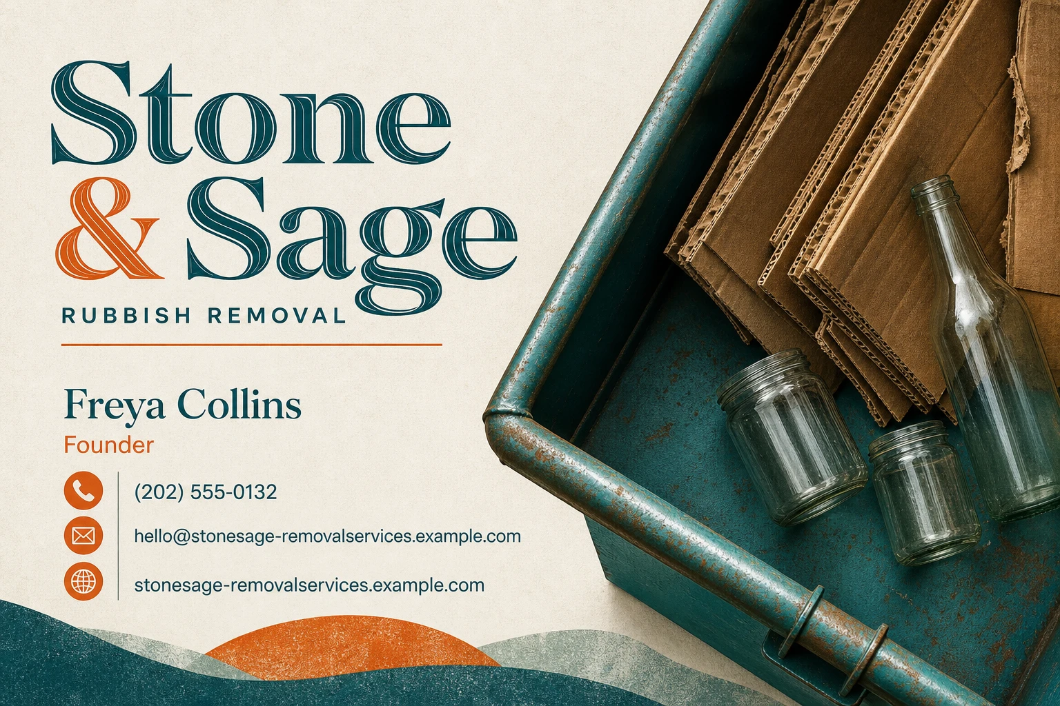 rubbish removal service business card template: promote collection quote