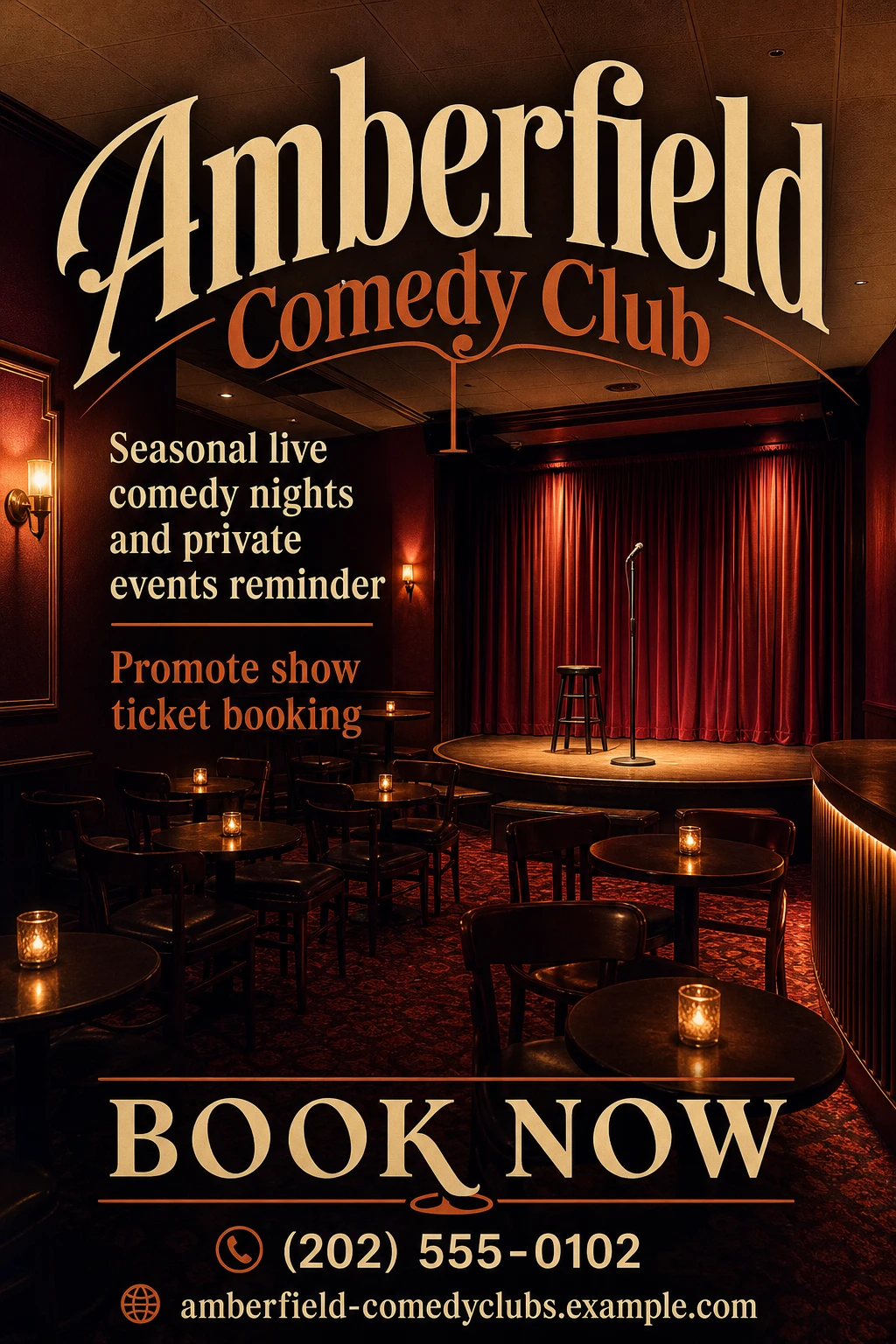 comedy club flyer template: promote show ticket booking