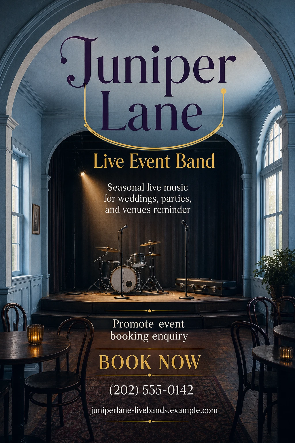 live event band poster template: promote event booking enquiry