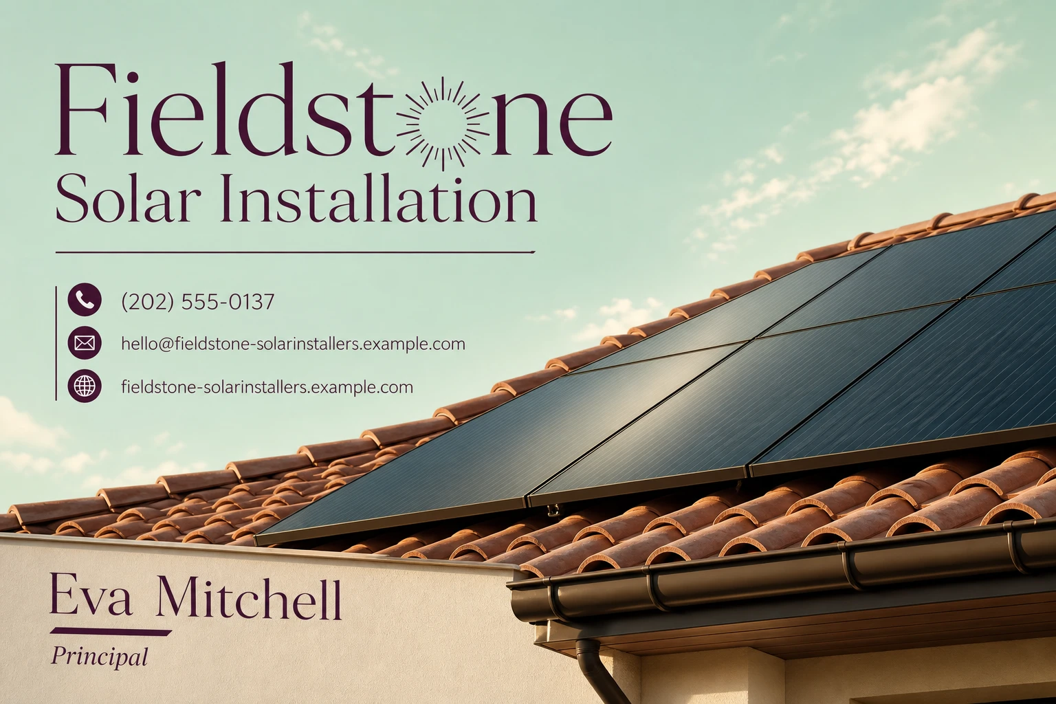 solar installation service business card template: promote solar suitability consultation