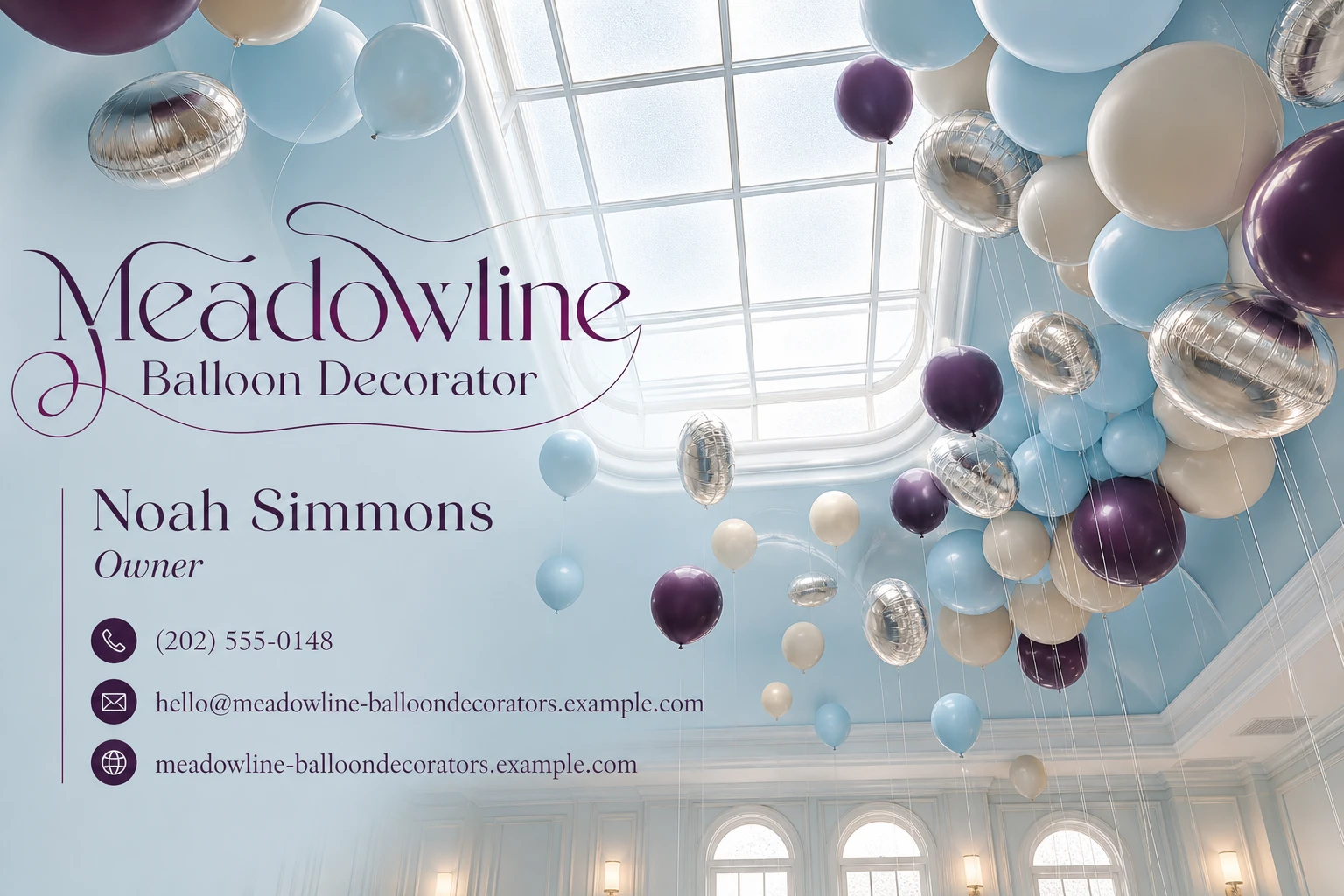 balloon decorator business card template: promote event styling quote