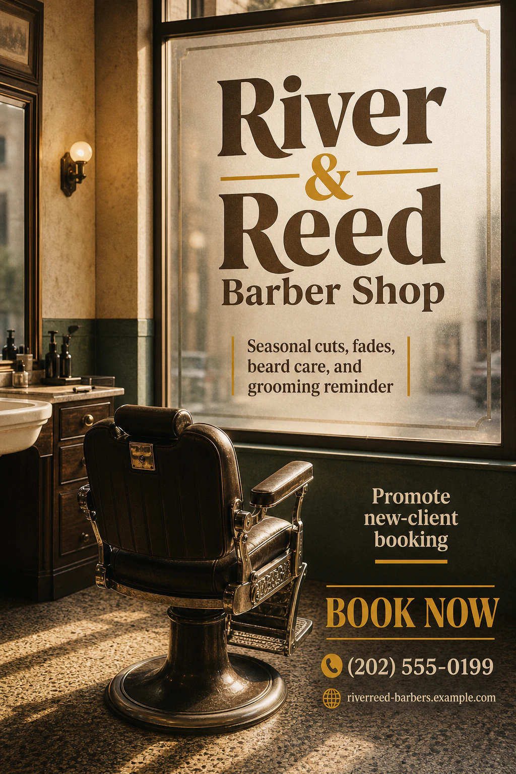 barber shop poster template: promote new-client booking