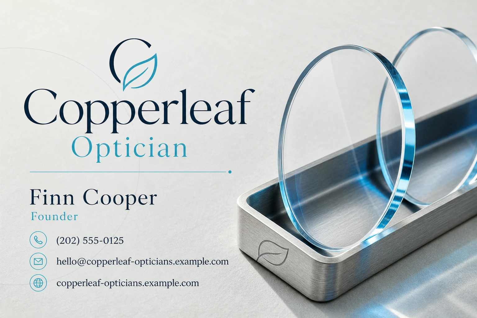 optician business card template: promote eyewear styling appointment