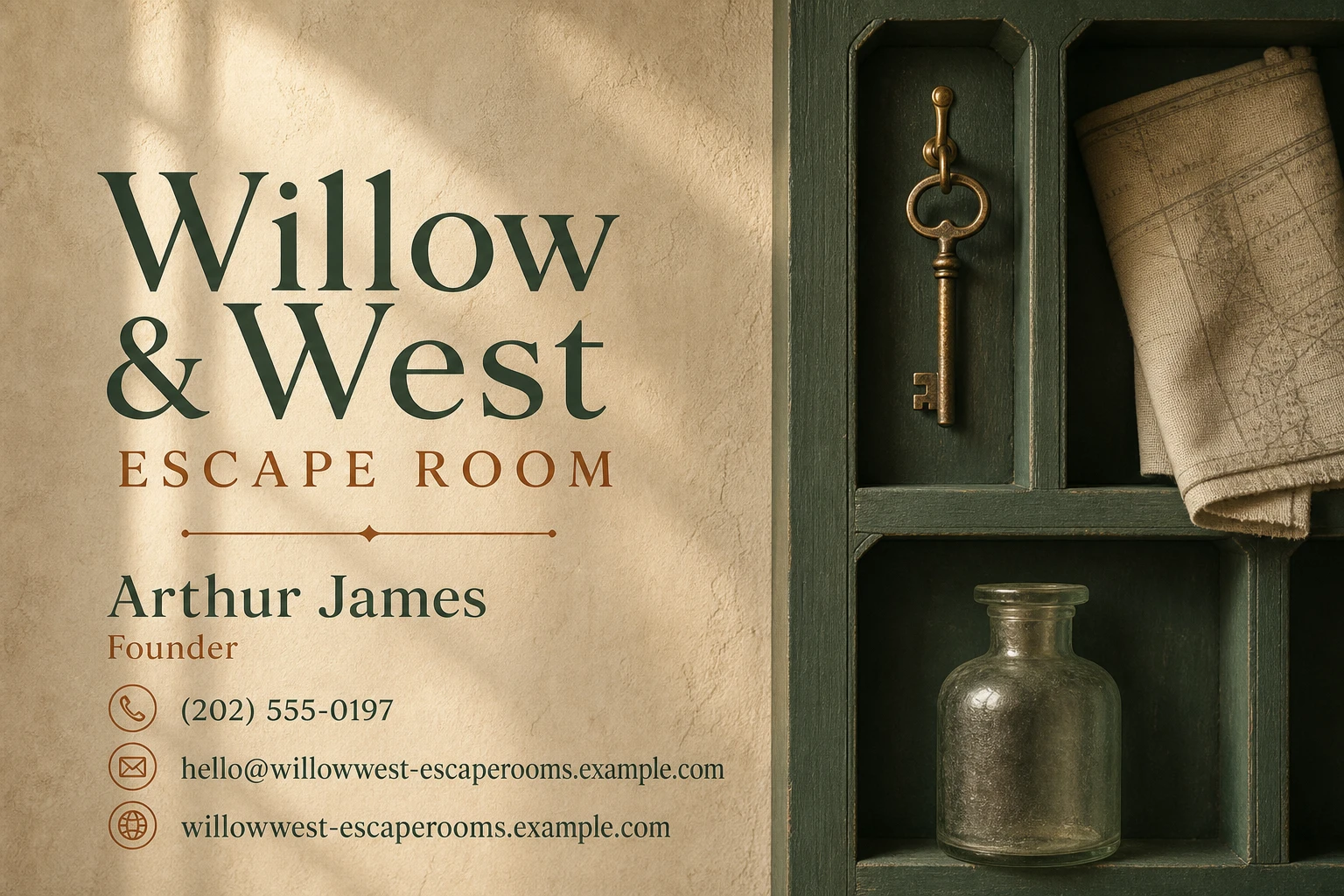 escape room business card template: promote team challenge booking