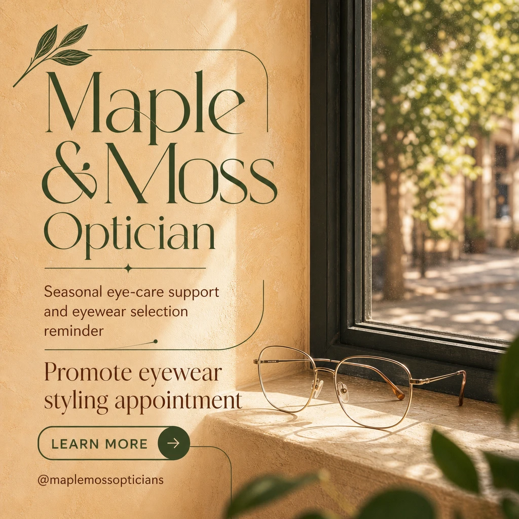 optician social post template: promote eyewear styling appointment