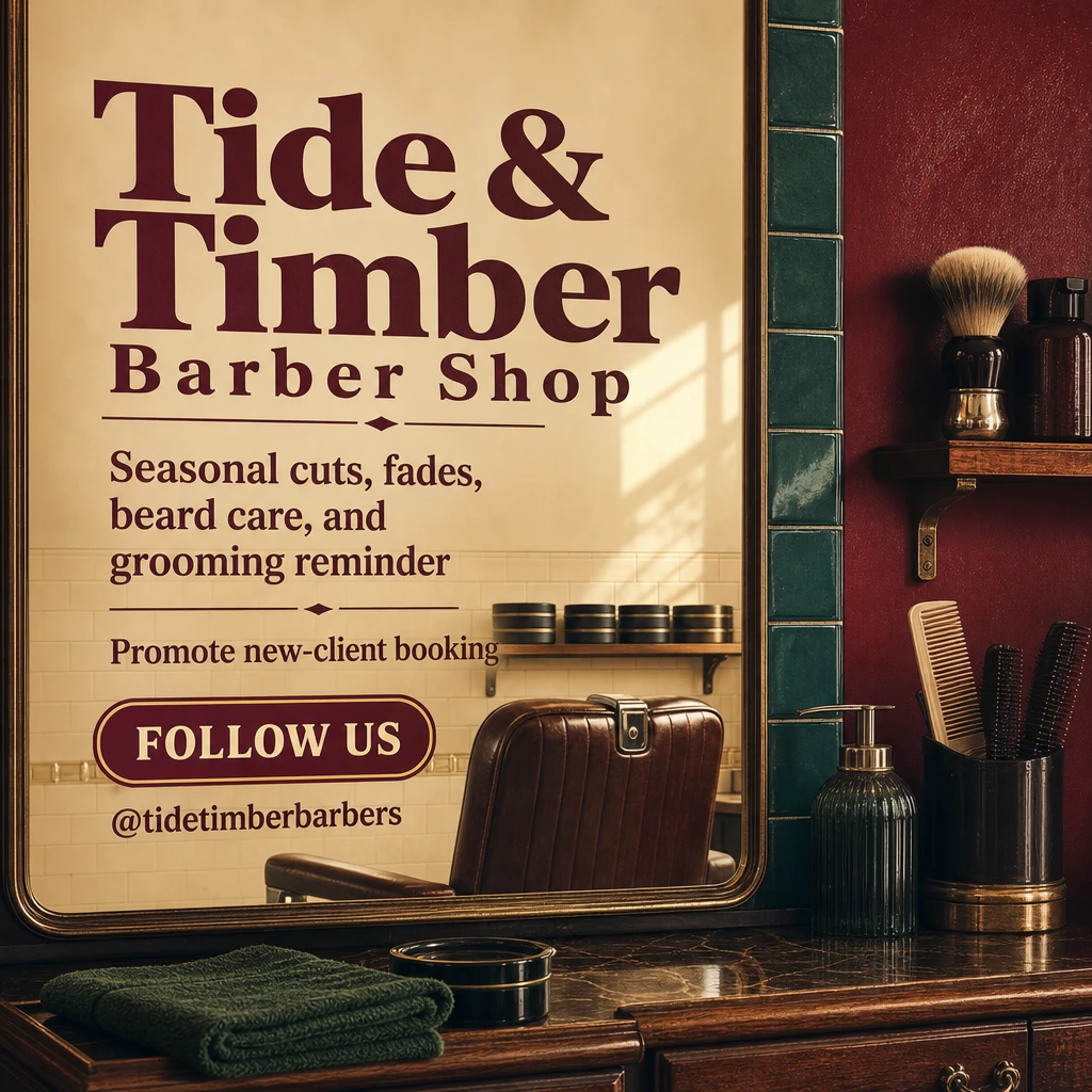 barber shop social post template: promote new-client booking