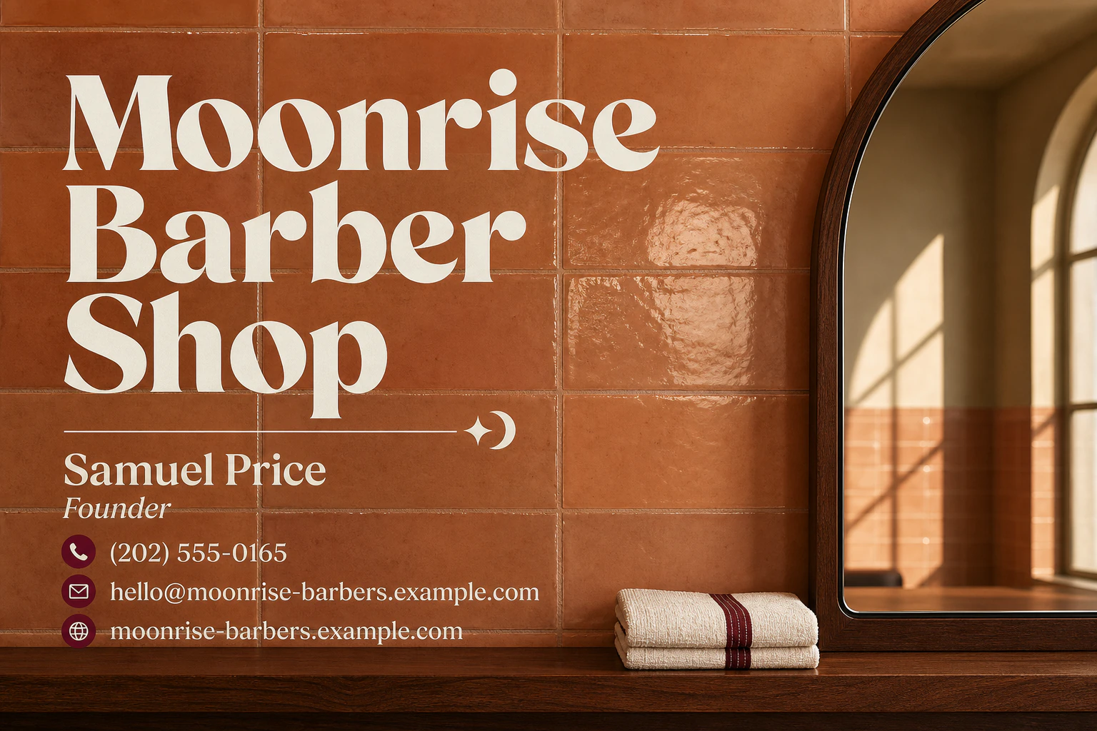barber shop business card template: promote new-client booking