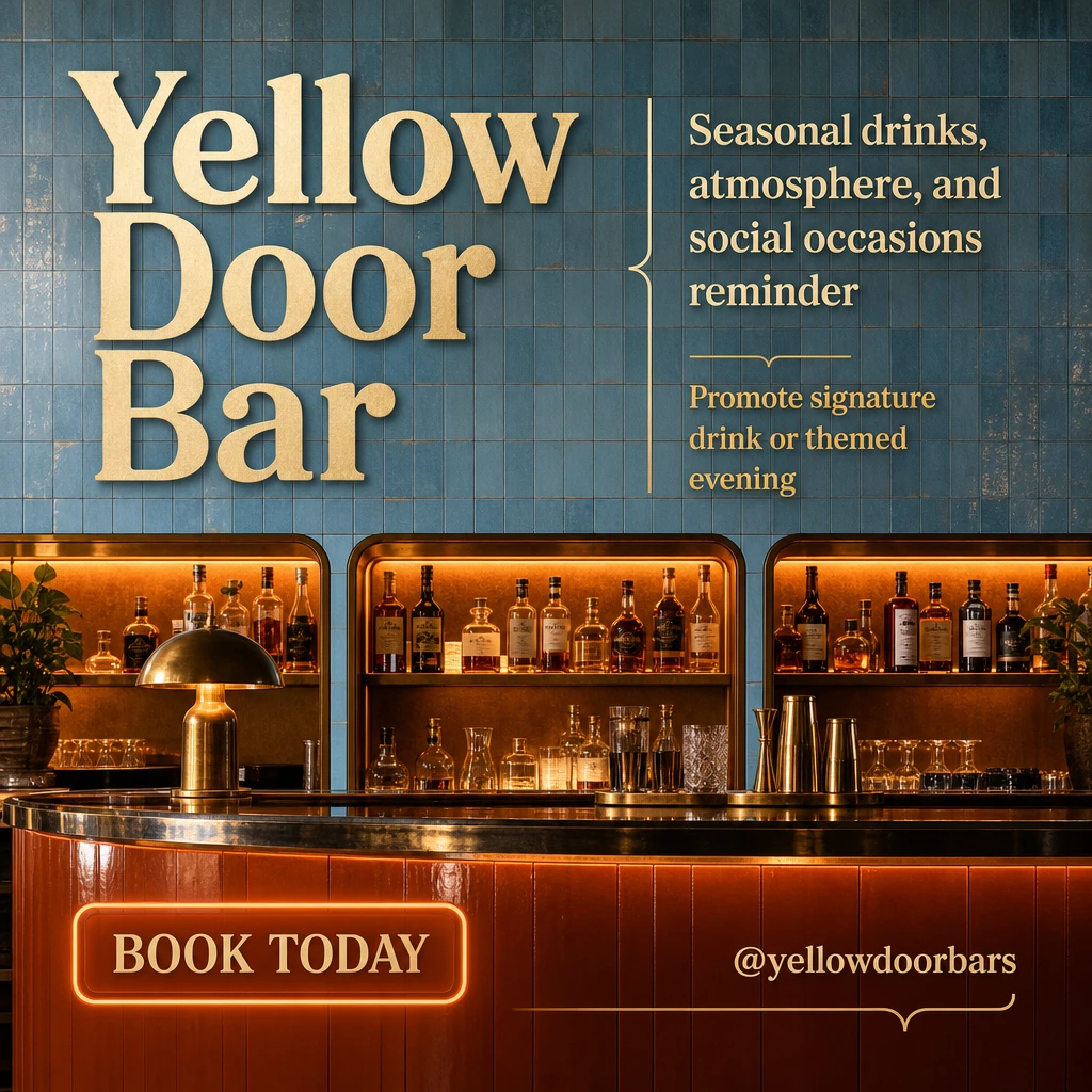 bar social post template: promote signature drink or themed evening