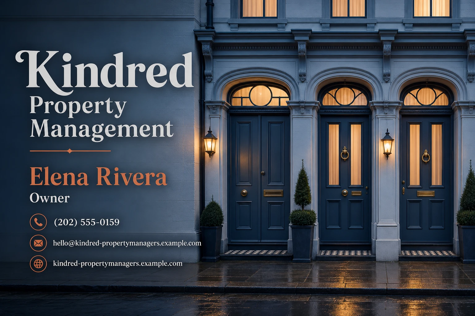 property management company business card template: promote rental portfolio review