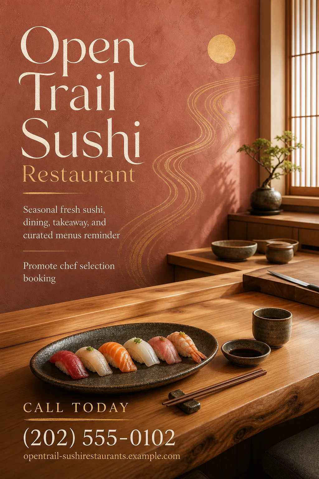 sushi restaurant flyer template: promote chef selection booking