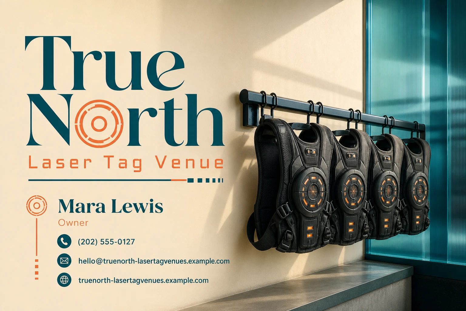 laser tag venue business card template: promote party arena booking