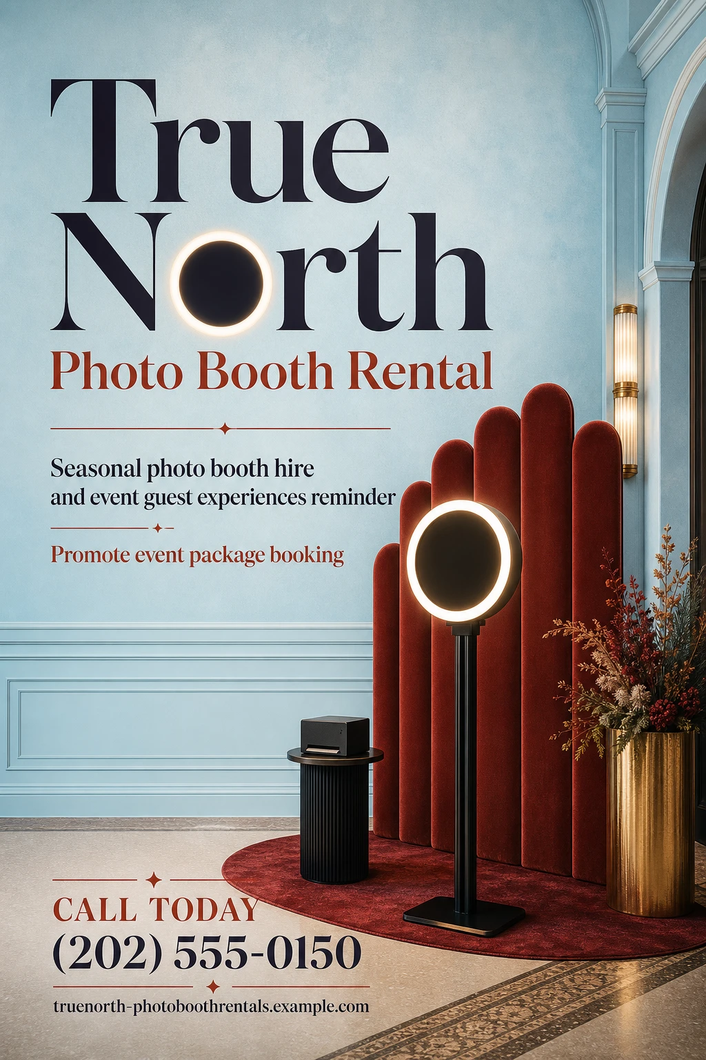 photo booth rental service poster template: promote event package booking