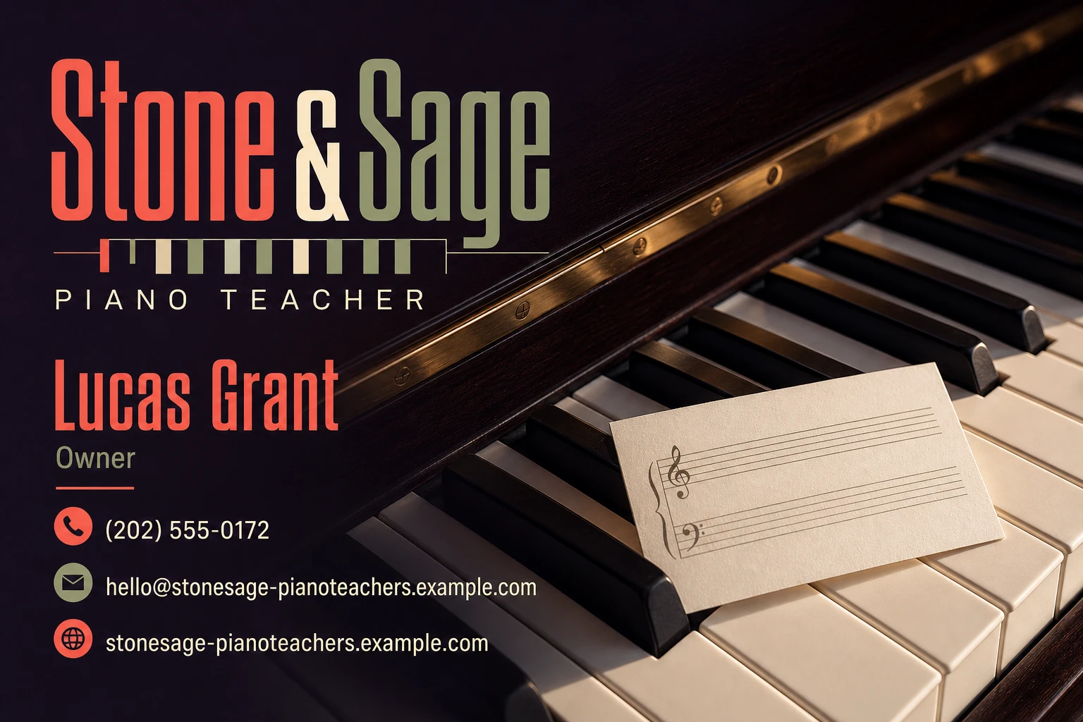 piano teacher business card template
