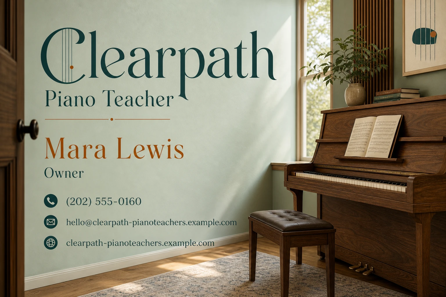 piano teacher business card template: promote introductory piano lesson