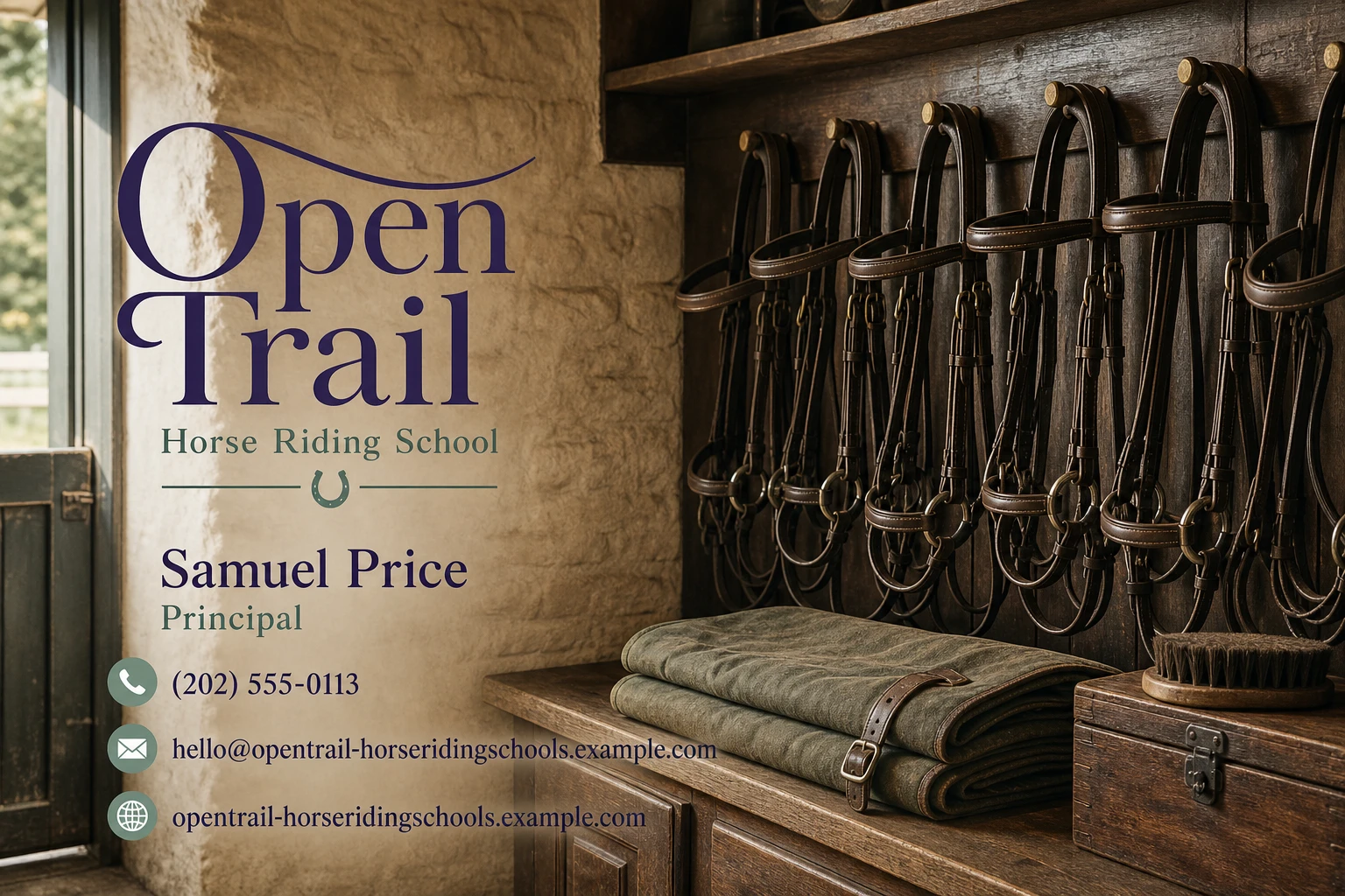horse riding school business card template: promote introductory riding lesson