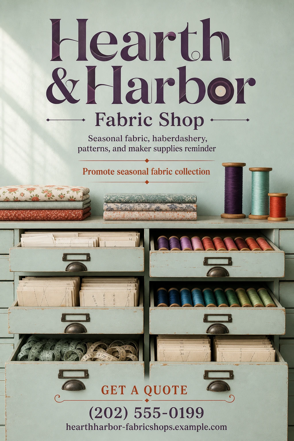 fabric shop flyer template: promote seasonal fabric collection