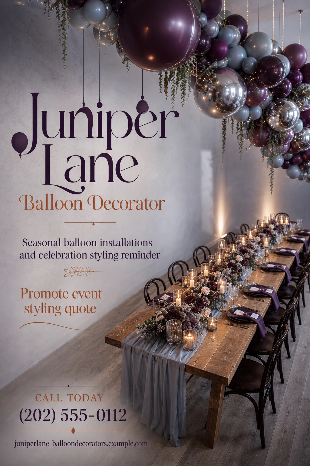 balloon decorator flyer template: promote event styling quote